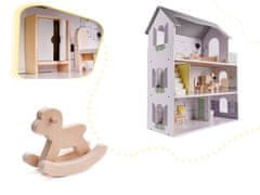 Ikonka Dřevěný domeček pro panenky + nábytek 70cm šedý