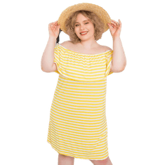 BASIC FEEL GOOD Dámské šaty z viskózy plus size ANNABEL žlutobílé RV-SK-6638.71_364868 2XL