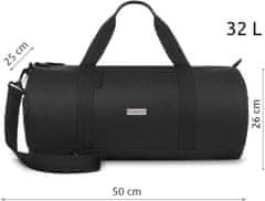 ZAGATTO Sportovní/cestovní taška ve tvaru tuby, dámská unisex pánská, 50x26x25 cm, 32L, víkendová fitness taška, taška na cvičení, s nastavitelným ramenním popruhem, černá, ZG758