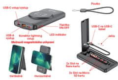 SEFIS magnetická power banka 10.000mAh s bezdrátovým nabíjením a výstupy USB-C a USB-A