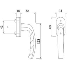 Hoppe Okenní klička Atlanta secustic F9 ocel /N10A, 7/32-42mm, M5x45 + M5x50, 45°