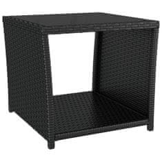 Greatstore Čajový stolek se skleněnou deskou černý polyratan a sklo