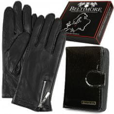 Beltimore K27 Dámská kožená sada peněženka s rukavicemi černá