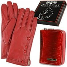 Beltimore K26 Dámská kožená sada peněženka s rukavicemi červená