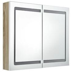 Greatstore LED koupelnová skříňka se zrcadlem bílá dub 80 x 12 x 68 cm