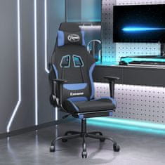 shumee Otočná herní židle s podnožkou černá a modrá textil