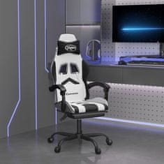 Greatstore Otočná herní židle s podnožkou bílá a černá umělá kůže