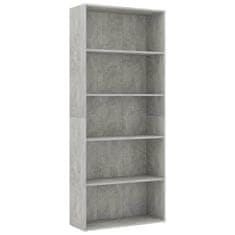 shumee 5patrová knihovna betonově šedá 80 x 30 x 189 cm dřevotříska