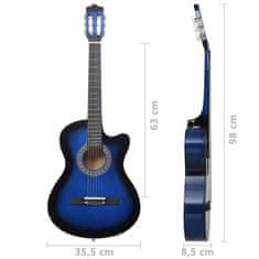 Vidaxl Folková akustická kytara s výřezem 6 strun modrá stínovaná 38''