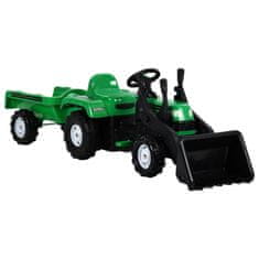 Greatstore Dětský šlapací traktor s přívěsem a nakladačem zelený a černý