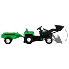 Greatstore Dětský šlapací traktor s přívěsem a nakladačem zelený a černý