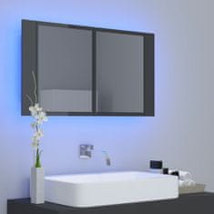 Greatstore LED koupelnová skříňka se zrcadlem lesklá šedá 80 x 12 x 45 cm