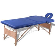 Greatstore Modrý skládací masážní stůl se 2 zónami a dřevěným rámem