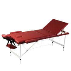 shumee Červený skládací 3zónový masážní stůl s hliníkovým rámem