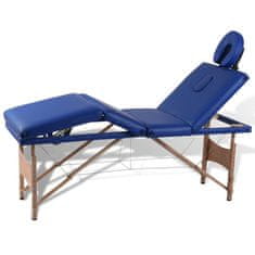 Petromila Modrý skládací masážní stůl se 4 zónami a dřevěným rámem