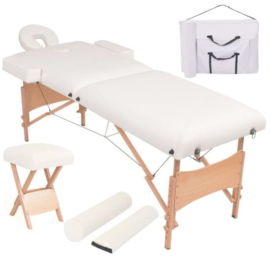 shumee 2zónový skládací masážní stůl a stolička tloušťka 10 cm bílé