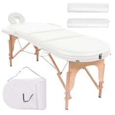 Greatstore Skládací masážní stůl tloušťka 4 cm 2 podhlavníky oválný bílý