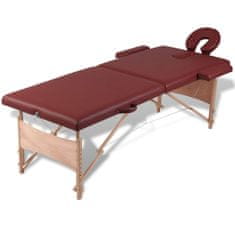 Greatstore Červený skládací masážní stůl se 2 zónami a dřevěným rámem