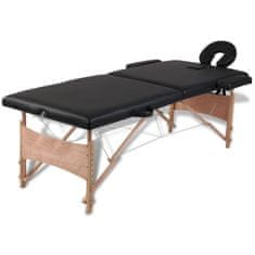 Greatstore Černý skládací masážní stůl se 2 zónami a dřevěným rámem
