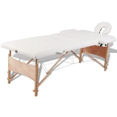 Greatstore Krémově bílý skládací masážní stůl se 2 zónami a dřevěným rámem