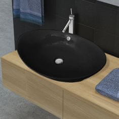 shumee Černé luxusní keramické oválné umyvadlo s přepadem - 59 x 38,5 cm