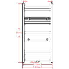 Petromila Šedý žebříkový radiátor na ručníky rovný ústřední topení 600 x 1160 mm