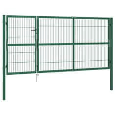 shumee Zahradní plotová brána se sloupky 350 x 140 cm ocel zelená