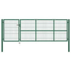 shumee Zahradní plotová brána se sloupky 350 x 100 cm ocel zelená