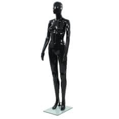 shumee vidaXL Dámská figurína se skleněnou základnou, lesklá černá, 175 cm