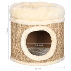 shumee Kočičí domeček s luxusní poduškou 33 cm mořská tráva