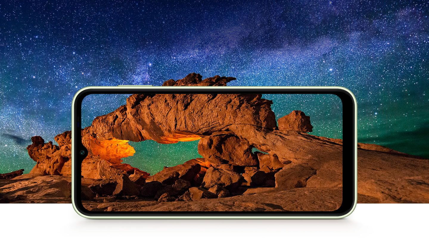 Samsung Galaxy A14 5G, chytrý telefon, vlajková loď 6,5palcový kvalitní  displej obnovovací frekvence stabilizace obrazu čtyři fotoaparáty nejrychlejší 5G připojení 5G internet podpora nejrychlejšího připojení