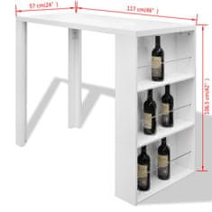 Greatstore Barový stůl MDF s policemi na víno bílý s vysokým leskem