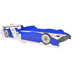 shumee Dětská LED postel závodní auto, 90x200 cm, modrá