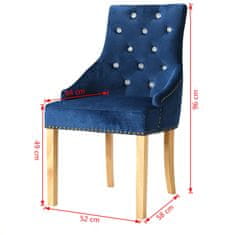 Greatstore Jídelní židle 4 ks modré masivní dubové dřevo a samet