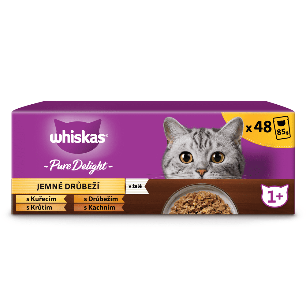 Levně Whiskas Pure Delight kapsičky drůbeží výběr v želé pro dospělé kočky 48 x 85 g