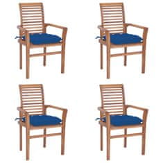 Greatstore Jídelní židle 4 ks modré podušky masivní teak