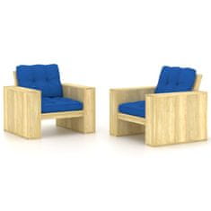 Petromila Zahradní židle 2 ks s modrými poduškami impregnovaná borovice
