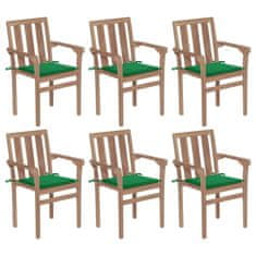 Greatstore Stohovatelné zahradní židle s poduškami 6 ks masivní teak