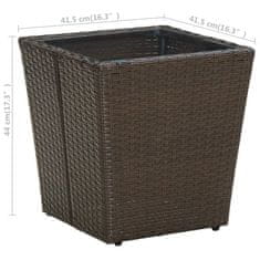 Greatstore Čajový stolek hnědý 41,5x41,5x44 cm polyratan a tvrzené sklo