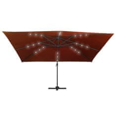 Greatstore Konzolový slunečník s LED osvětlením cihlový 400 x 300 cm