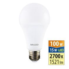 McLED LED žárovka 15W, E27, 2700K, CRI80, vyz. úhel 200°, ɸ use 360° 1521lm