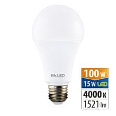 McLED LED žárovka 15W, E27, 4000K, CRI80, vyz. úhel 200°, ɸ use 360° 1521lm