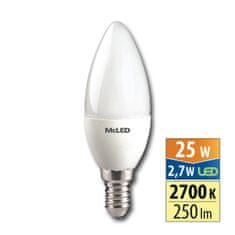 McLED LED žárovka svíčka 2,7W, E14, 2700K, CRI80, vyz. úhel 180°, ɸ use 360° 250lm