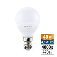 McLED LED žárovka kapka 4,8W, E14, 4000K, CRI80, vyz. úhel 200°, ɸ use 360° 470lm