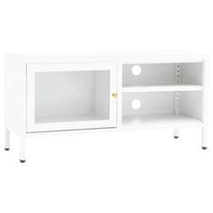 Greatstore TV stolek bílý 90 x 30 x 44 cm ocel a sklo