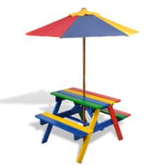 Greatstore Dětský piknikový stůl, lavičky a slunečník vícebarevný dřevo