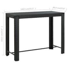 Greatstore Zahradní barový stůl černý 140,5 x 60,5 x 110,5 cm polyratan