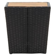 Greatstore Čajový stolek černý 41,5x41,5x43 cm polyratan a masivní akácie
