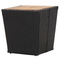 Greatstore Čajový stolek černý 41,5x41,5x43 cm polyratan a masivní akácie