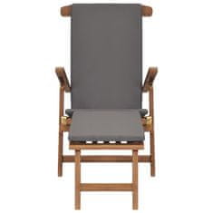 Petromila Polohovací židle s poduškou tmavě šedá masivní teakové dřevo